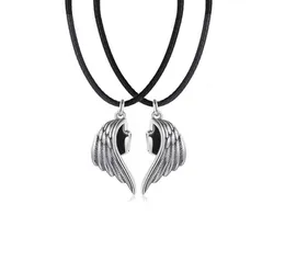 Colares de pingentes ímãs punk atraem corda de couro Link Chain Angel Demon Wing Necklace para amantes Casais Homens Mulheres Clavicle Jewe9809393