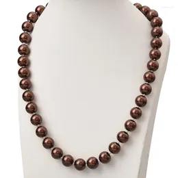 Cadeias de estilo simples colar de pérolas marrons escuras de 10 mm adequado para elegantes damas presentes Cadeia sintética 18 polegadas H849