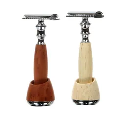 High Quality Double Layers Men Face Shaving Razor with Holder Wooden handle Manual Razor Stainless Steel Trimmer Blades2886640