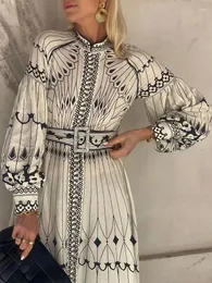 Vestidos casuais 2024 Loungewear Long Lantern Sleeve Dress Women Women Stand Stand Stand Collar Maxi Premps Patchwork Ladies