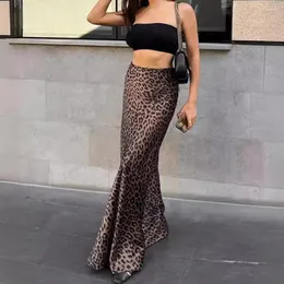 Gonne donne donne lunghe a vita alta in alto in vita alta stampa leopardo coda di pesce maxi per elegante