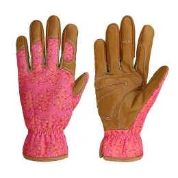 Handskar läder trädgårdshandskar för kvinnor tornsäkra arbetshandskar för ogräsande grävning planterande beskärning och trädgårdsskötsel