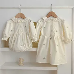 Mädchenkleider Frühlingskinder Party Kleider Spitze Kinder Kleidung Sticke Kleinkind Baby Girls Prinzessin Kleid Langarm Baumwollschwestern Kleid