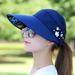 Cappelli estivi per donne Cappello da sole pieghevole Visor Flower Visor SunCreen Floppy Cap femmina Cap da baseball casual Outdoor Woman Cappello Hollow