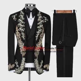 Blazer Groom Men Suits Slim Fit Beading Appliques Wedding Tuxedo Tailored Made 3 Pieces Formal Male Prom Dress Fashion Clothing
