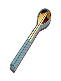 Bacchette 3pcsset posate creative a forma ergonomica cucchiaio da tavolo portatile cucchiaio carino regalo regalo di Natale set di bacchette case1484666