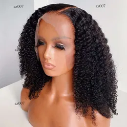 360 spets frontala peruk naturlig svart färg kinky lockig kort bob simulaiton mänskliga hår peruker för kvinnor syntetiska originalutgåva