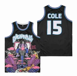 القمصان الخاصة بكرة السلة للرجال Dreamville 15 Cole Jersey Sewing تطريز في الهواء الطلق في الهواء الطلق الهيب هوب القفص التنفس الأسود الجديد 2023 T240506