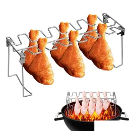 BBQ Tools Accessories Barbecue Rib Roast Rack rostfritt stål kycklingben Nonstick Grilling Wing Drop Delivery Home Garden Patio Lawn Otsfp