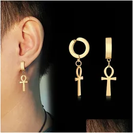 Stud Clip On Non Piercing Mens Drop Cross Earrings Stainless Steel Egyptian Ankh Dangle Punk Jewelry Delivery Dhgzq