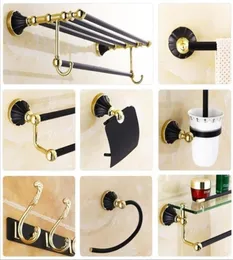 Banyo Aksesuarları çinko alaşım siyah altın kaplama havlu yüzüğü bornoz kancası tuvalet fırça tutucu havlu çubuğu banyo seti kağıt tutucu T204068476