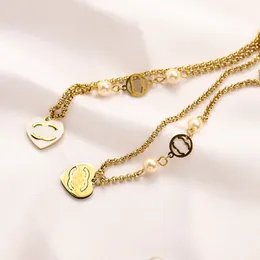 20 -stylowy moda luksusowa marka marka podwójna litera Naszyjniki wisidanckie łańcuch 18K Gold Plated Rhinestone Sweter Newklace na ślubne akcesoria klejnotów