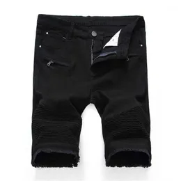 Mäns jeans herrar jeans mens jeans denim shorts män sommar stretch smal passform kort mens designer bomull casual orolig svart jean knä längd