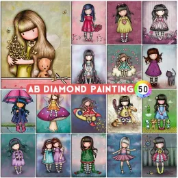 스티치 5D 다이아몬드 그림 AB 만화 소녀 자수 Aniaml Doll DIY 전체 정사각형 모자이크 크로스 스티치 키트 홈 장식 선물