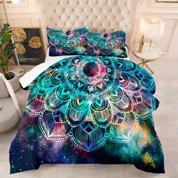 Tampa de edredão 2/3pcs Modern Fashion Starry Sky Mandala Print Bedding Set, consolador confortável e adequado para a pele para quarto, quarto de hóspedes (1*edredom + 1/2*travesseiro,