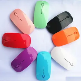 Ratos USB Optical Wireless Computador 2.4g Receptor Super Slim Mouse para PC Laptop com 8 cores Drop Deliver