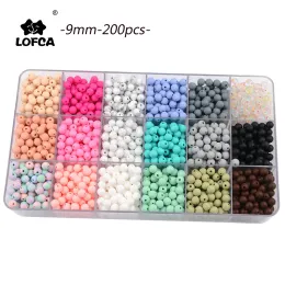 Blocchi lofca all'ingrosso 200pcs/lotto silicone perle da 9 mm perle tinte tintura perline silicone giocattoli per bambini bpa cassa