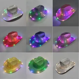 Halloween Luminous Cowboy Hats LED LED BLASSING LACT UP PAINE Party Weihnachten Neujahr Caps Cosplay Costume8514251