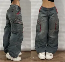 Y2K Retro Jeans Jnco Harajuku Street Hip Hop Hop Mens e Womens Pocket Jeans Jeans Gothic High Wide Jeans 240426