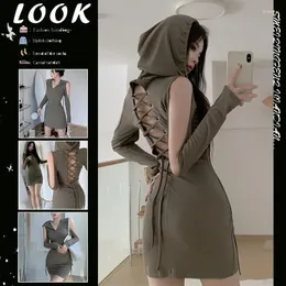 فساتين غير رسمية Y2K Streetwear Chic Summer Autumn Hooded Bodycon Dress