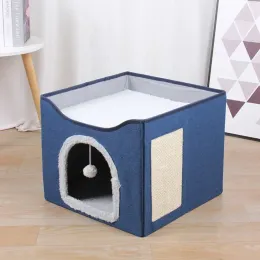 Mats Cat Bed House With Scratch Pad Hideaway Hut Washable Mat Large Space For Multi Small Pets Indoor Cats Kittens Cute Cat Nest 1PC