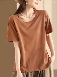 Frauen T-Shirts Frauen Sommer Schlanker T-Shirt Retro Freizeit O-Neck Kurzarm einfache Pullover Tops