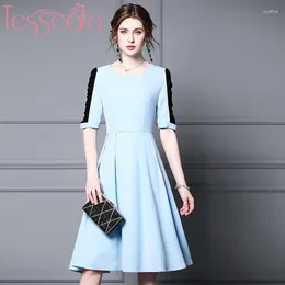 Party Dresses Tesscara Women Runway Designer Elegant Blue A-Line Dress Festa High Quality Evening Robe Femme Vintage Vestidos