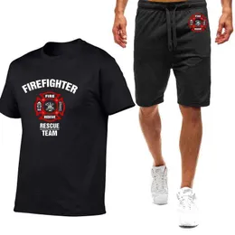 RTS 2024 Summer Mens Firefighter Rescue Team T-shirt a maniche corte di alta qualità Simpulla casual Fashion Sports Sports Set J240506