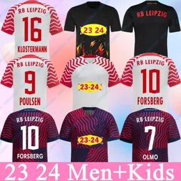 NY RBL 23 24 Leipziges Poulsen Soccer Jerseys Home Away On Fire Olmo Nkunku Wenner Forsberg 2023 2024 Sabitzer Football Shirt Men Kids Kits Uniform Di Calcio