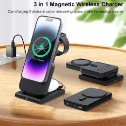 Bank Wireless Charger 3 i 1 för iPhone 5000mah Magnetic Power Bank Auxiliary Externt batteri för iPhone 14 13 12Pro Max Apple Watch