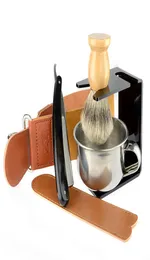 Razor Gold Dollar Dollar Badger حلاقة الفرشاة صابون صابون حلاقة شحذ حزام Strop Strap Men Shave Beard Set1810473