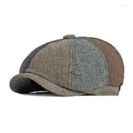 Berets Spring осень личности, прошивая кепки Sboy для мужчин высококачественные повседневные винтажные восемь кусочков плоская шляпа 277b