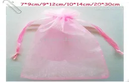 Ship 200pcs Pink 79cm 912cm 1014cm 2030cm Organza Jewelry Bag Wedding Party Candy Present Bags3802952