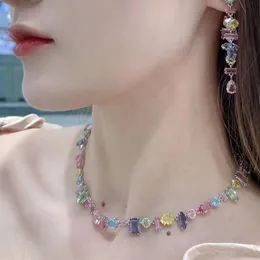 Gioielli Swarovskis Necklace Designer Women Women Original Quality Luxury Fashion Cittico Rainbow Flowing Light Colorful Candy Necklace Female Crystal Bone Chain