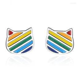 stud utiMtree Cute Cat Earrings Silver 925 Sterling Jewelry Glaze Ful Drop Glaze for Women Girls Party Bijouxstud Mill229690146