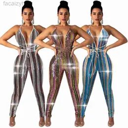 Women's Two Piece Pants Sexy Nightclub Women's Color Sequins Autumn and Winter Sexy Deep V-Neck Lace up Jumpsuit size plus sexy Sets