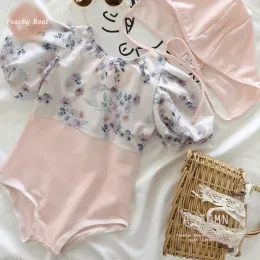Badebekleidung Fashion Baby Girl Schwimmanzug Kind Kleinkind Kinder Badebekleidung+Cap 2Pcs Puffärmel Badeanzug Blumenanzug Baby Kleidung 17y