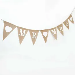 Banner Flags Mr Mrs Love heart Vintage Wedding Banner Jute Bunting Photo Props Marry Rustic Garland Flag Party Wedding Decoration 5BB5801