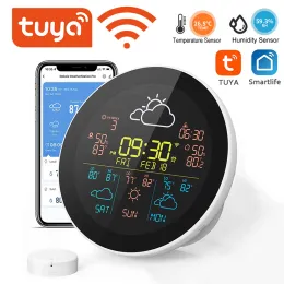 Clocks Tuya WiFi Intelligent Weather Clock 3Day Weather Forecast Weather Station Wireless Thermometer Tuya APP Control with Alarm