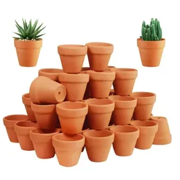 50 PCS Minik Terracotta Saksılar - Drenaj Delikleri ile 1,3 inç küçük mini kil kaplar Çiçek Kreş Terra Cotta Tencereler İç/Outdoor 240419