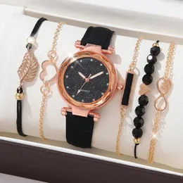 Armbanduhren 6PCs minimalistische und atmosphärische Frauen Uhren -Leder -Gurt -Uhr Quarz modisch