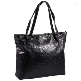 Shoulder Bags Fashion Casual Glossy Alligator Totes Large Capacity Ladies Simple Shopping Handbag PU Leather Bags(Black)