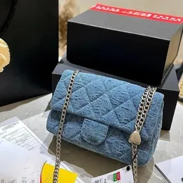 Borse Chanei Luxurys Mini Flap Borse Borsa Stuma Spalla Rosa Blu Denim Tela Love Heart Regolazione Cinta Argento Spalla Back Des Des