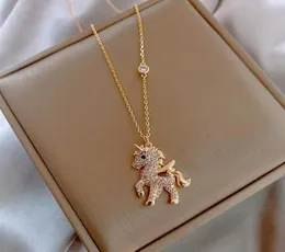 Korean Personality Simple Rhinestones Unicorn Pendant Temperament Sweet Girl Women Fashion Jewelry Accessories9654750