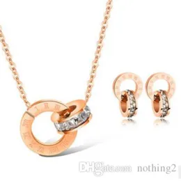 luxury jewelry designer jewelry sets for women rose gold color double rings earings necklace titanium steel sets hot fasion 246m