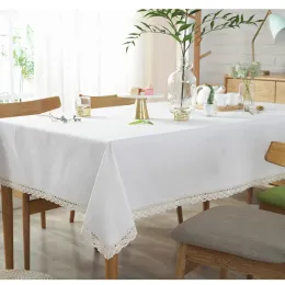 Pads CFen A's Nordic Simple Style Cotton Linen Tablecloth Quality White Lace Table Cover Tea Table Cloth Dining Placemat