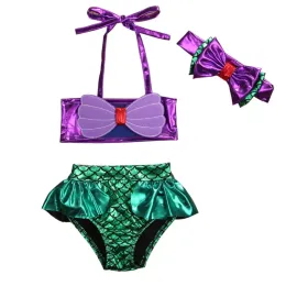 Купальные костюмы для малышей девочки Дети Русалка летняя пляж купания купания бикини плей -костюм 08y