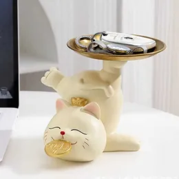 Dekorative Objekte Figuren Nordic Resin Lucky Cat Tably Figuren für Innenraum leere Aufbewahrungstasten Süßigkeiten Behälter Ornamente Katue Eingangstisch Dekor T24050