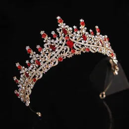 Wedding Hair Jewelry New Golden Bride Crown Princess Headwear Birthday Red Rhinestone Headband Wedding Hair Jewelry Bridal Tiaras Vintage Headpiece