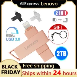 Adapter Lenovo 2TB 128GB Lightning Pen Drive USB 3.0 OTG USB Flash Drive For Iphone ipad Android 1TB Pendrive 2 in 1 Memory Stick for PC